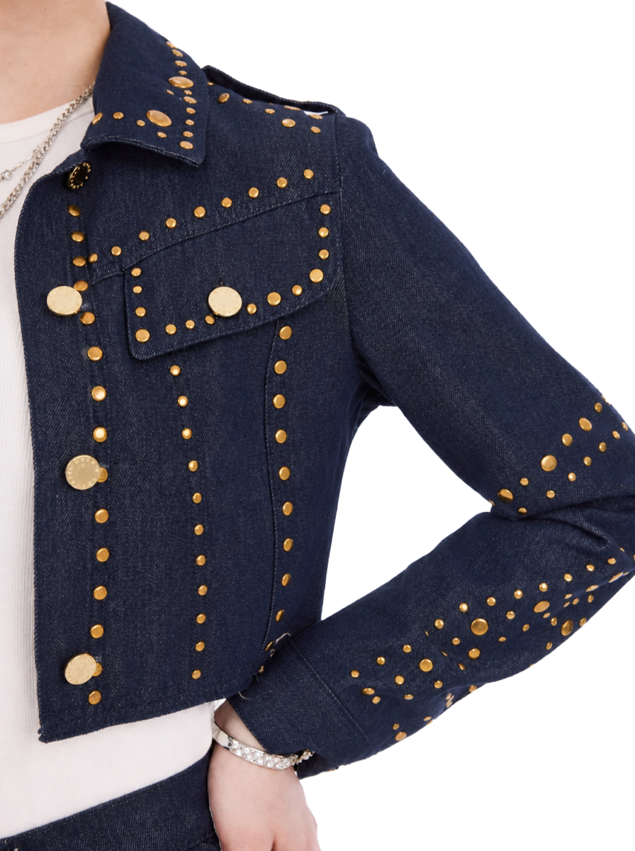 Gold-Stud Cropped Denim Jacket