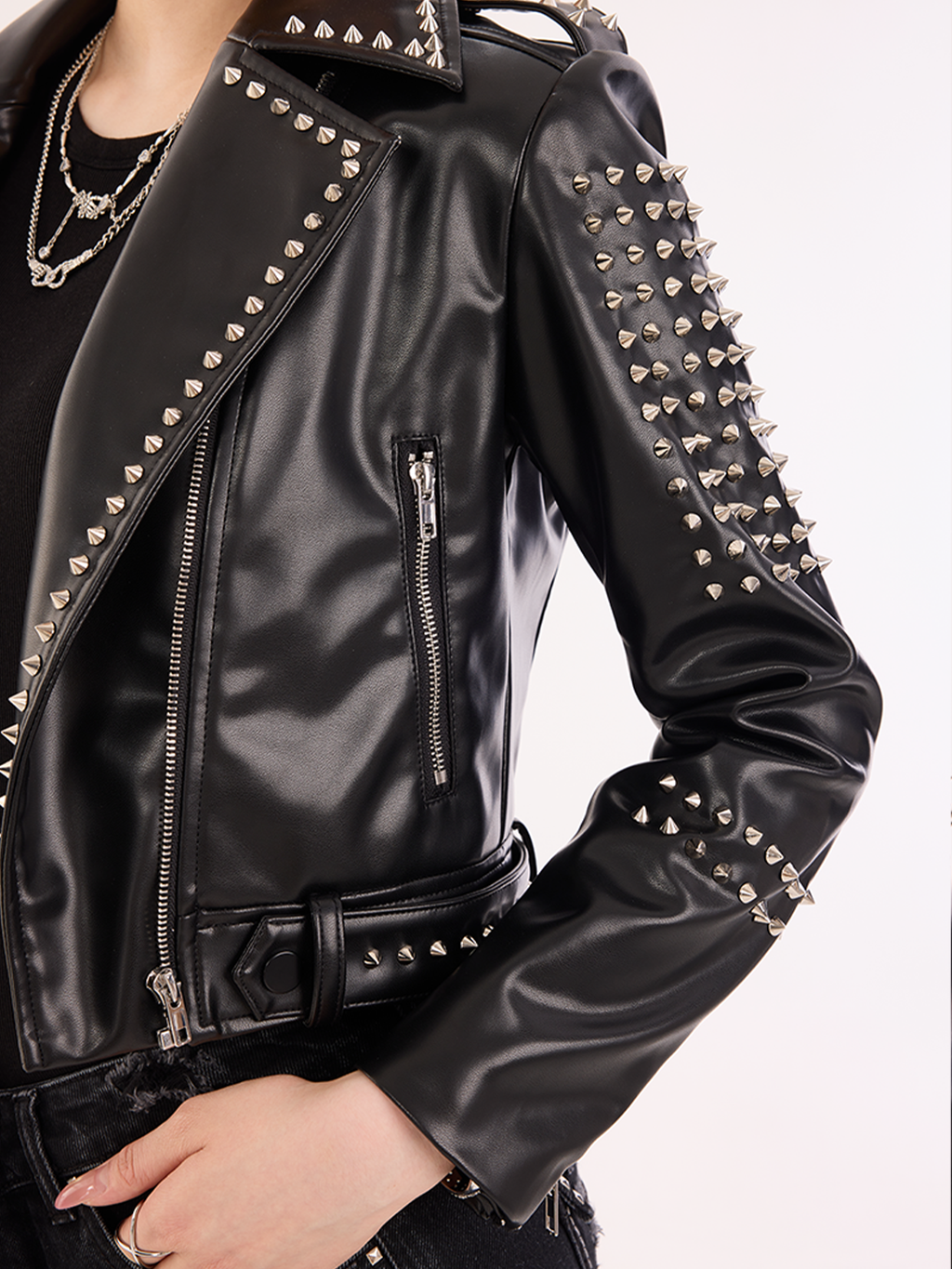 Studded Shoulder Moto Jacket