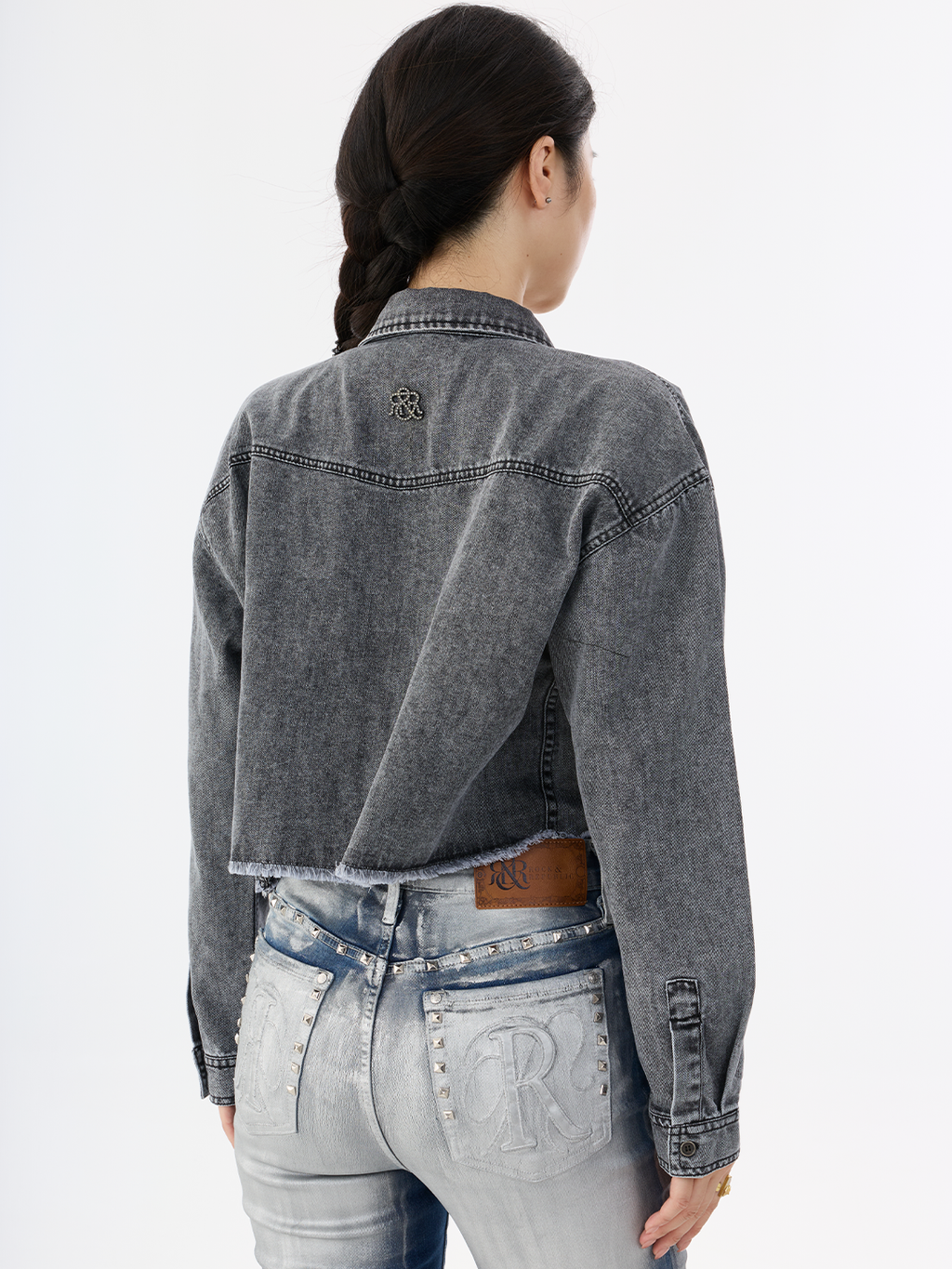 Washed Grey Cropped Denim Jacket