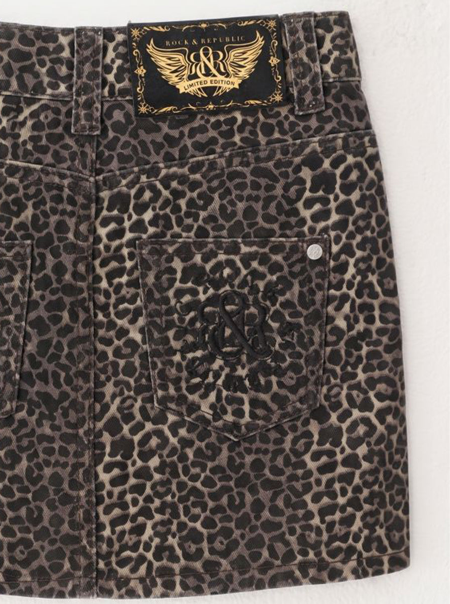Leopard Print Denim Skirt