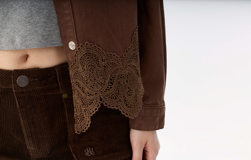 Lace-Hem Denim Shirt