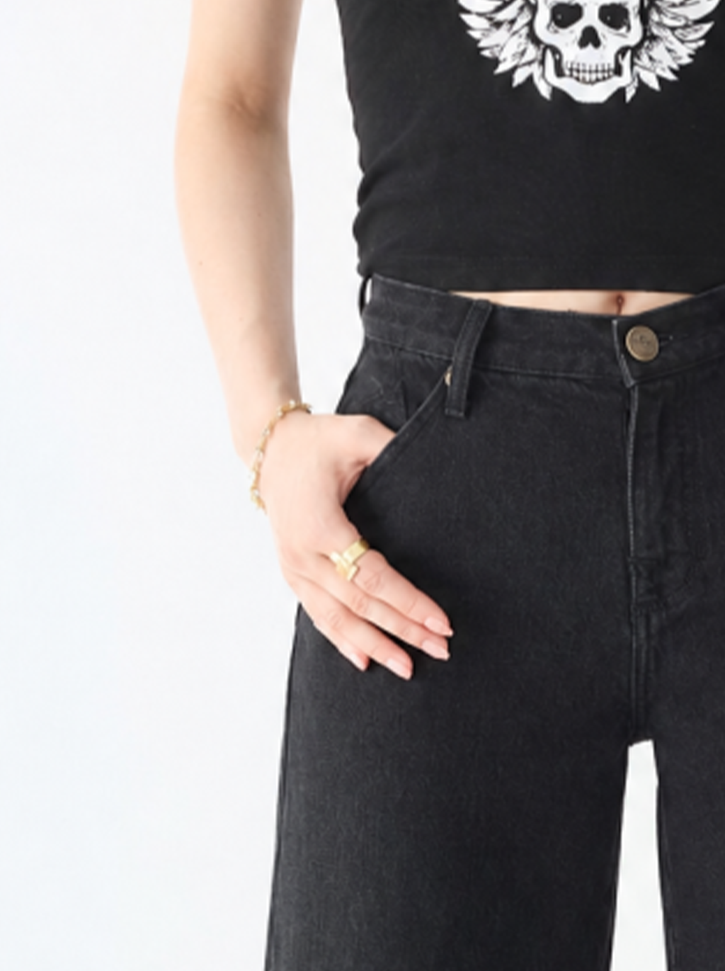 Rowan Gold Eyelet Barrel Leg Jean