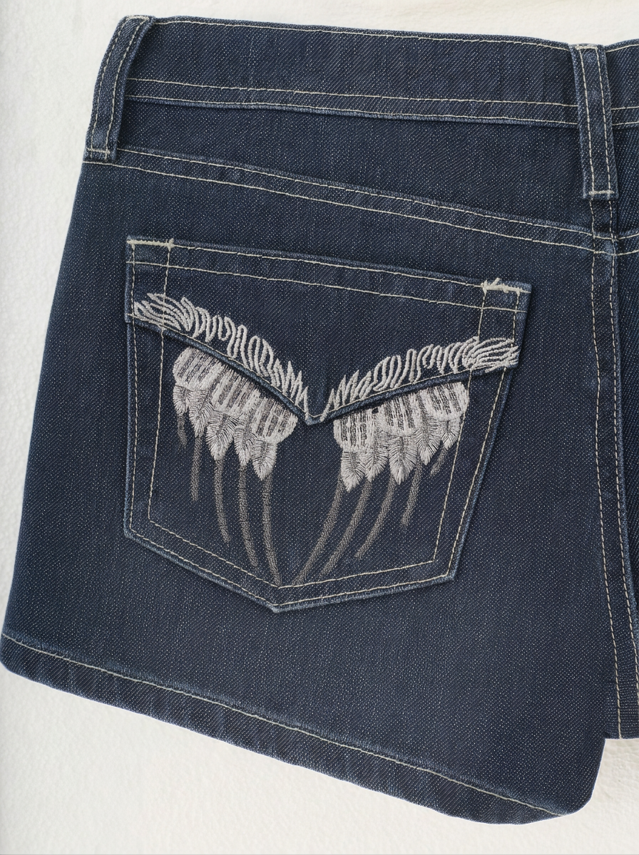 Wing Embroidered Denim Shorts