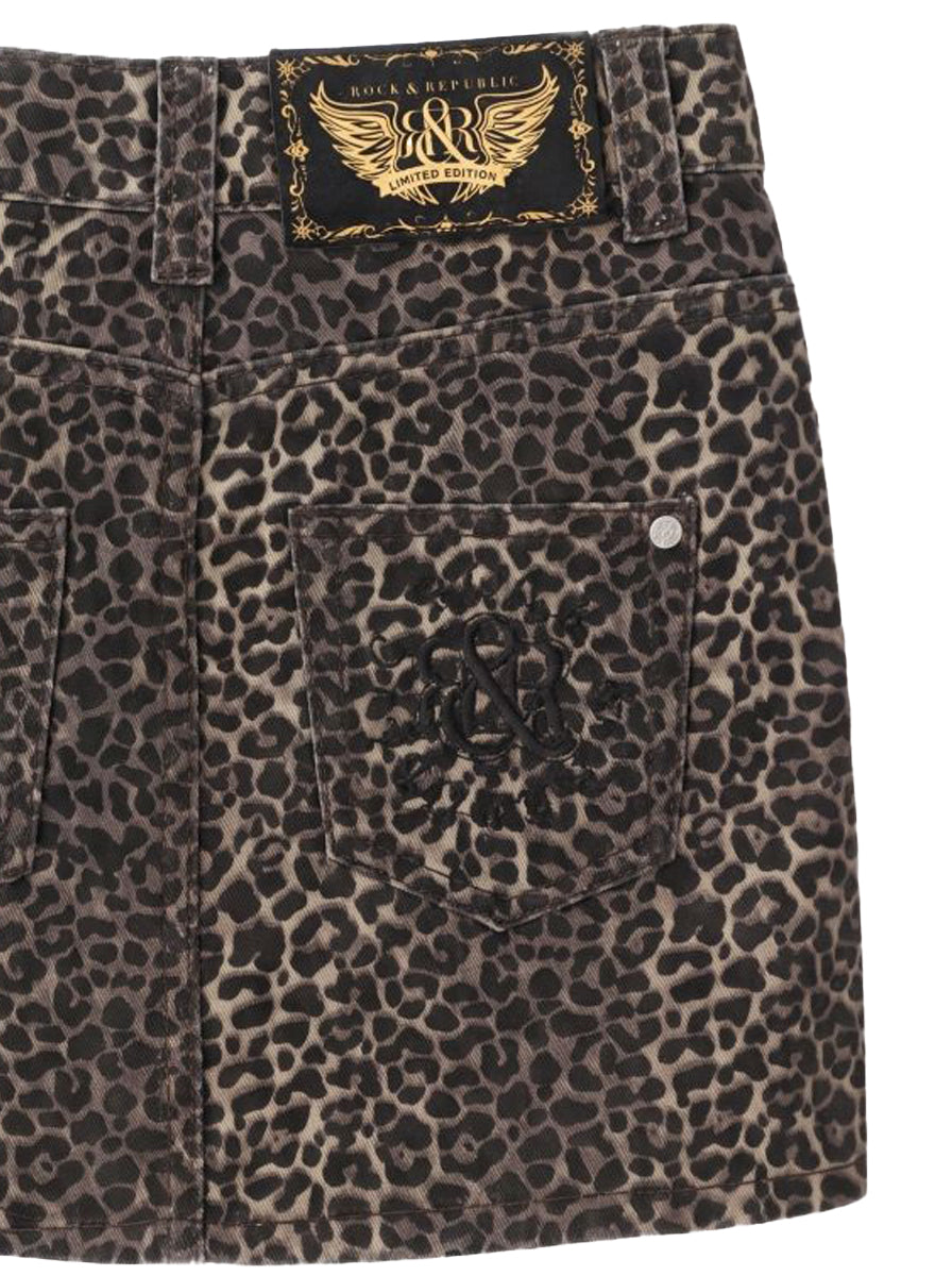 Leopard Print Denim Skirt