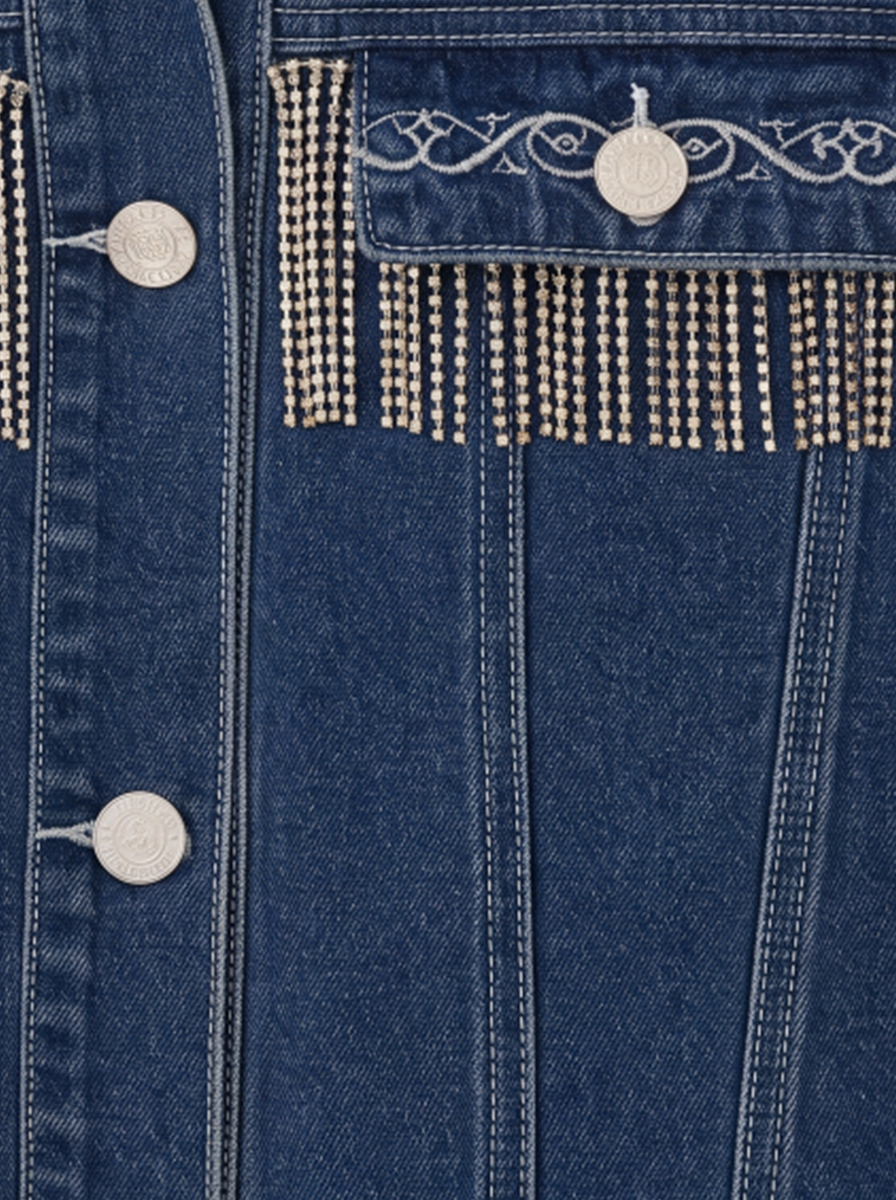 Riley Rhinestone Fringe Cropped Denim Jacket