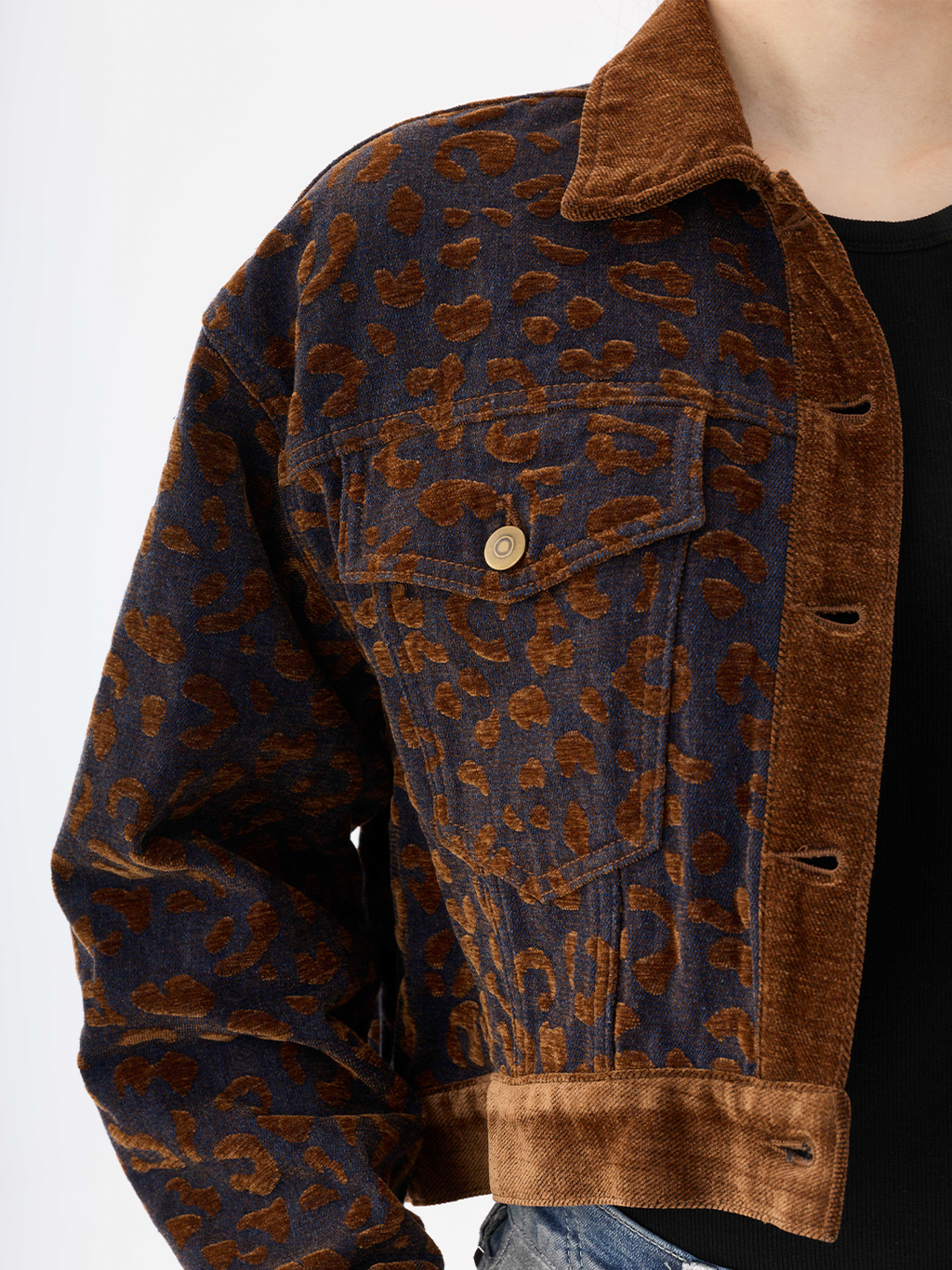 Leopard Print Cropped Denim Jacket
