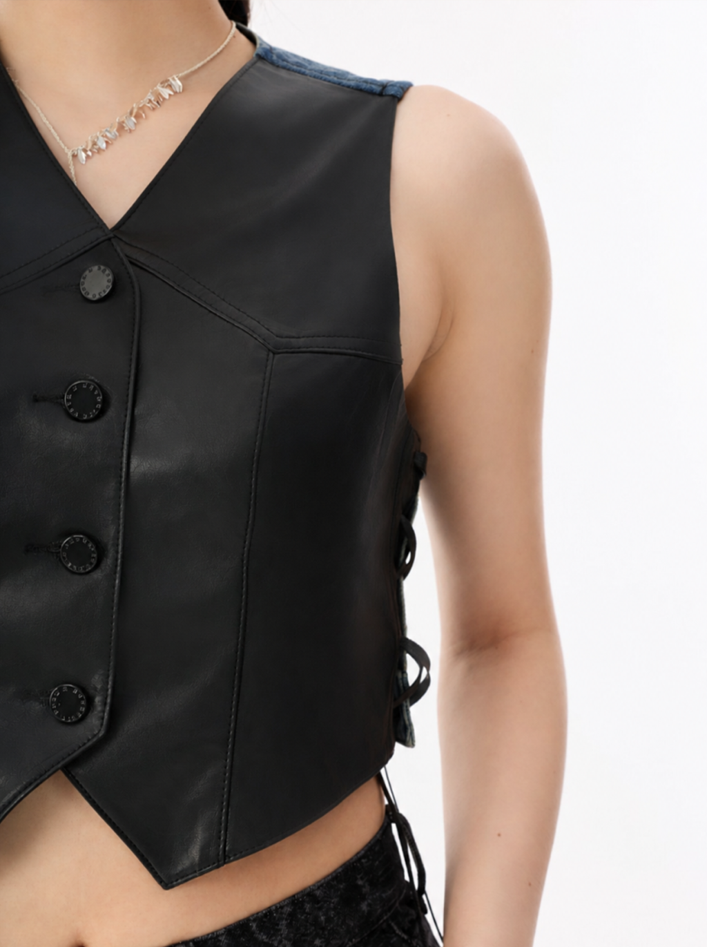 Lace-Up Coated Denim Vest