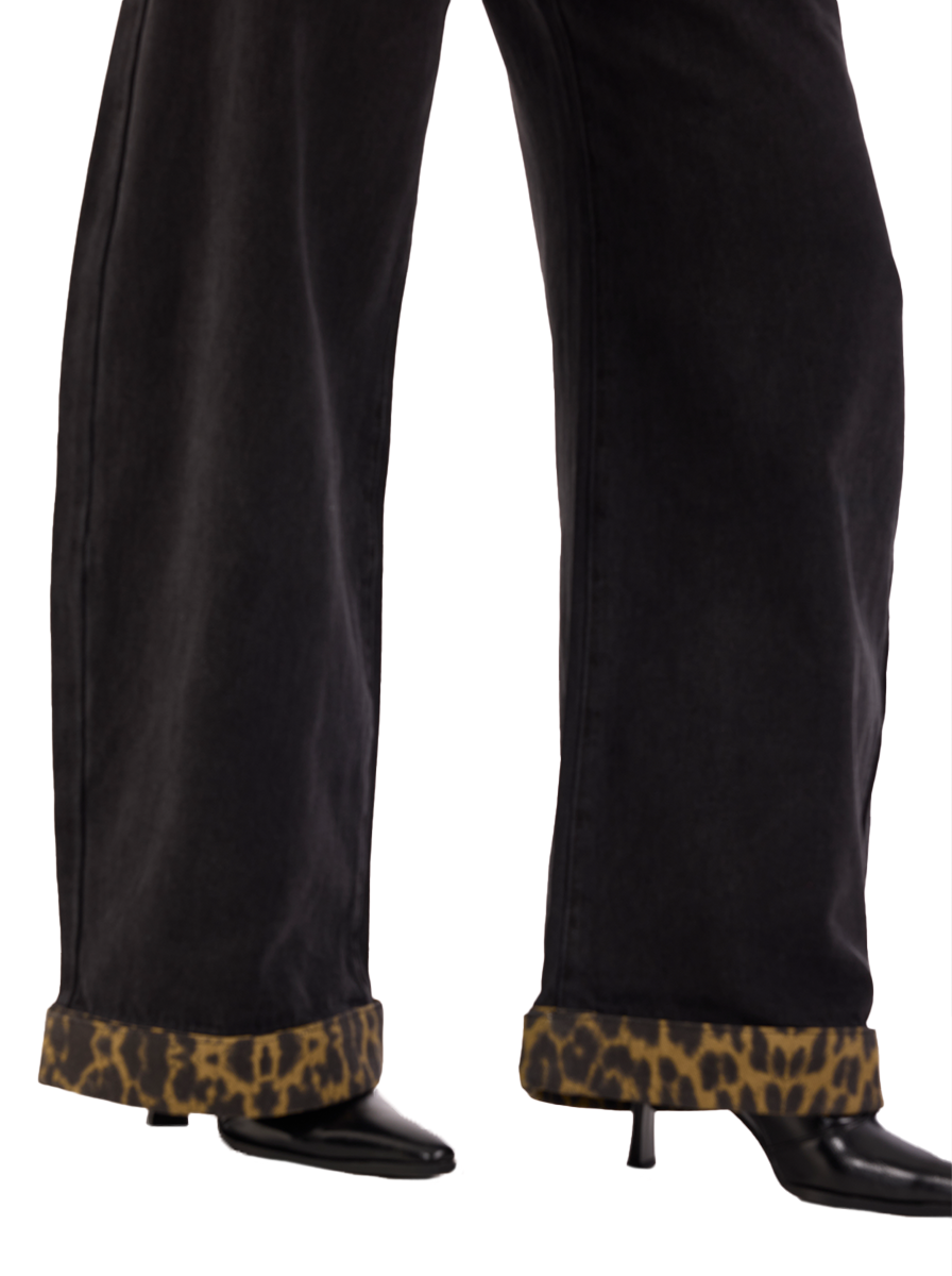 Kendall Leopard Trim Wide Leg Jean