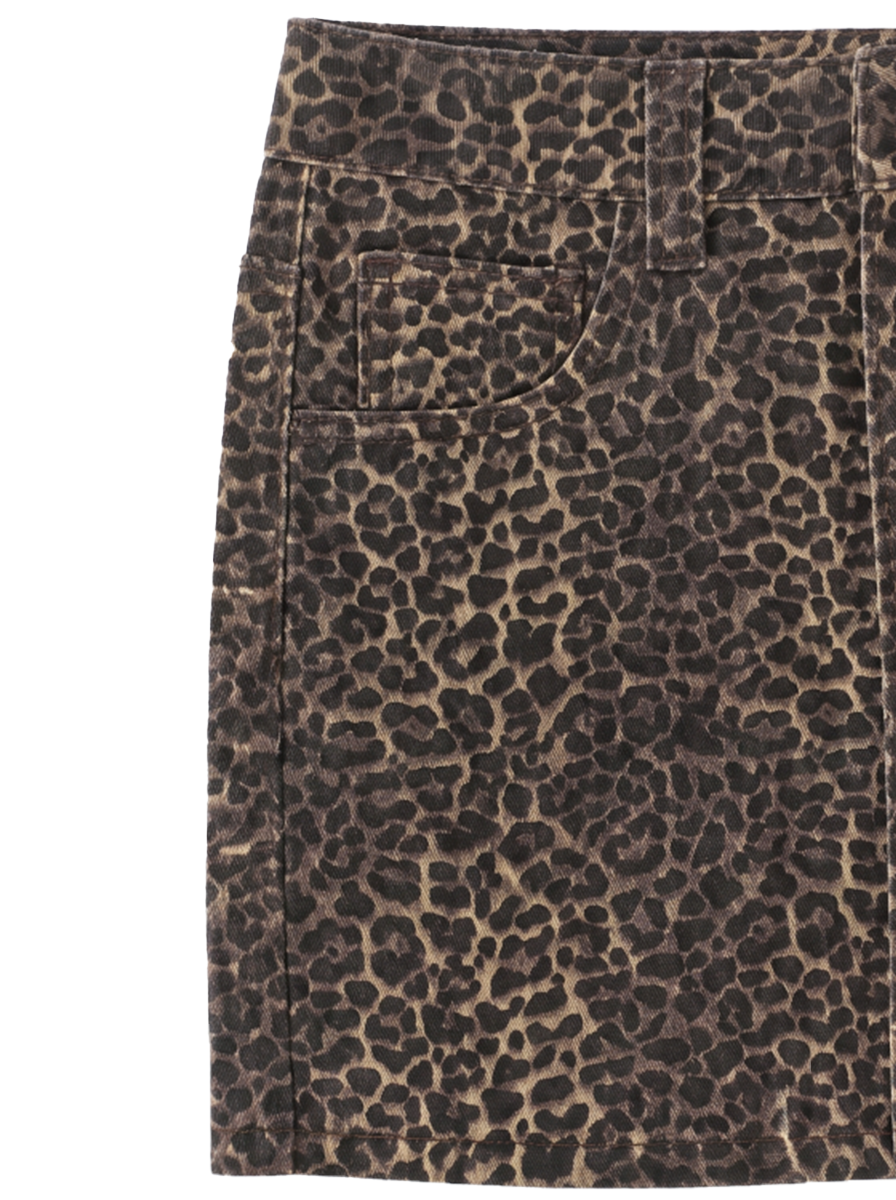 Leopard Print Denim Skirt