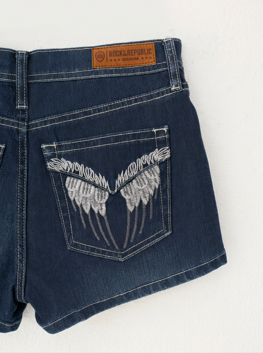 Wing Embroidered Denim Shorts
