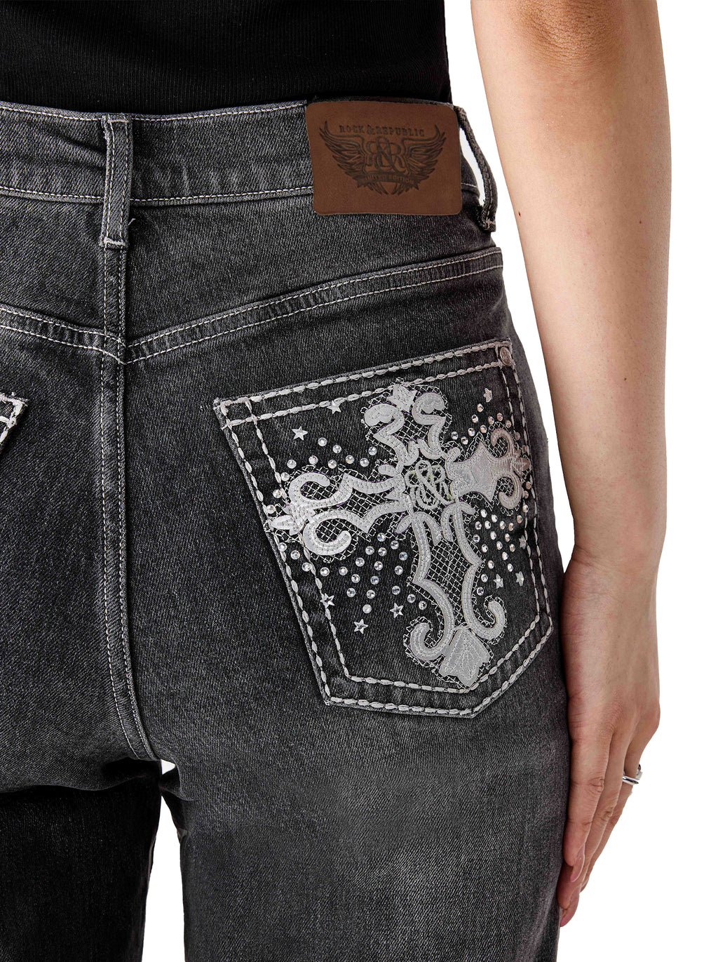 Kaia Mid Rise Embroidered Straight Jean
