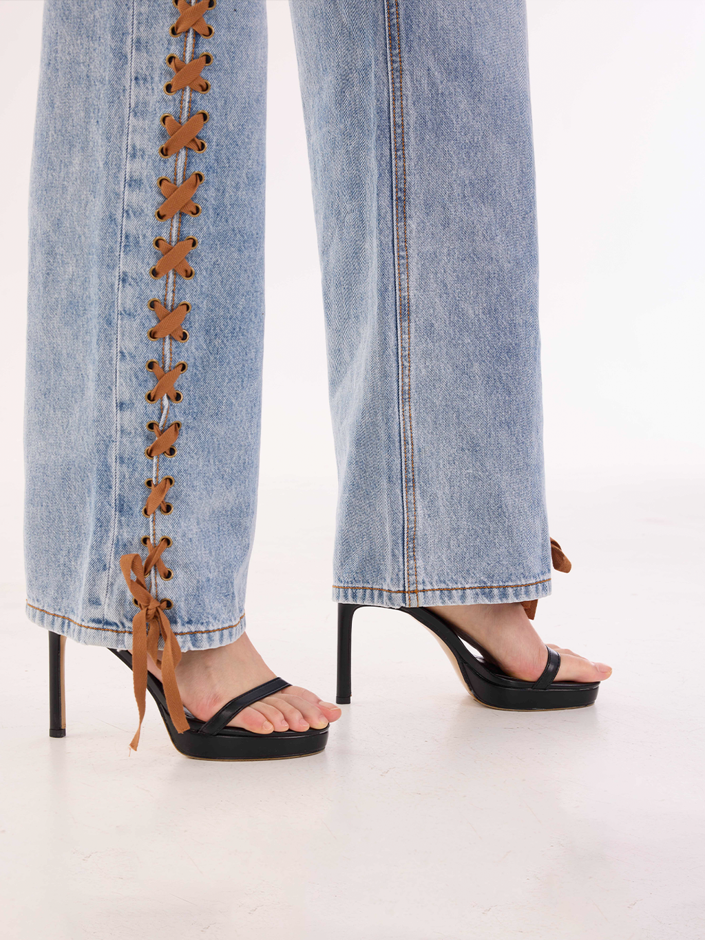 Stella Tan Lace-Up Relaxed Straight Jean