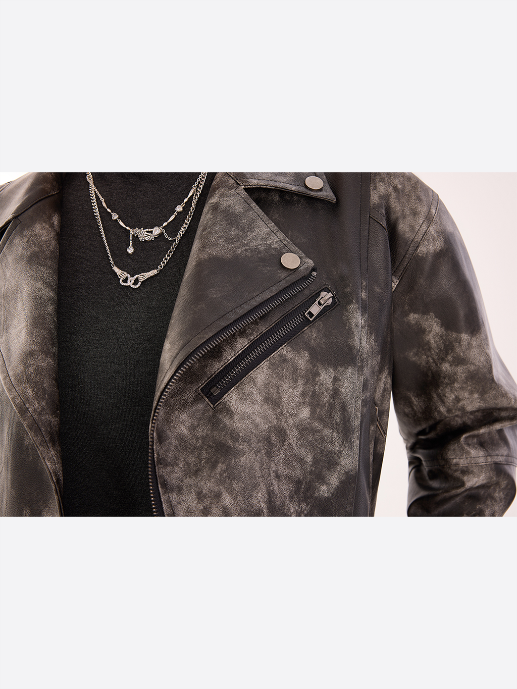 Mottled Faux Leather Moto Jacket