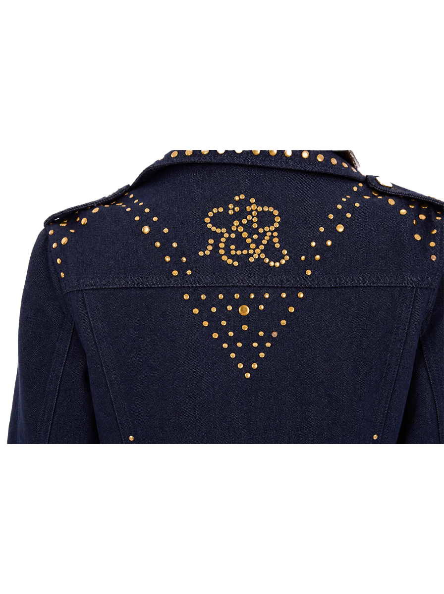 Gold-Stud Cropped Denim Jacket