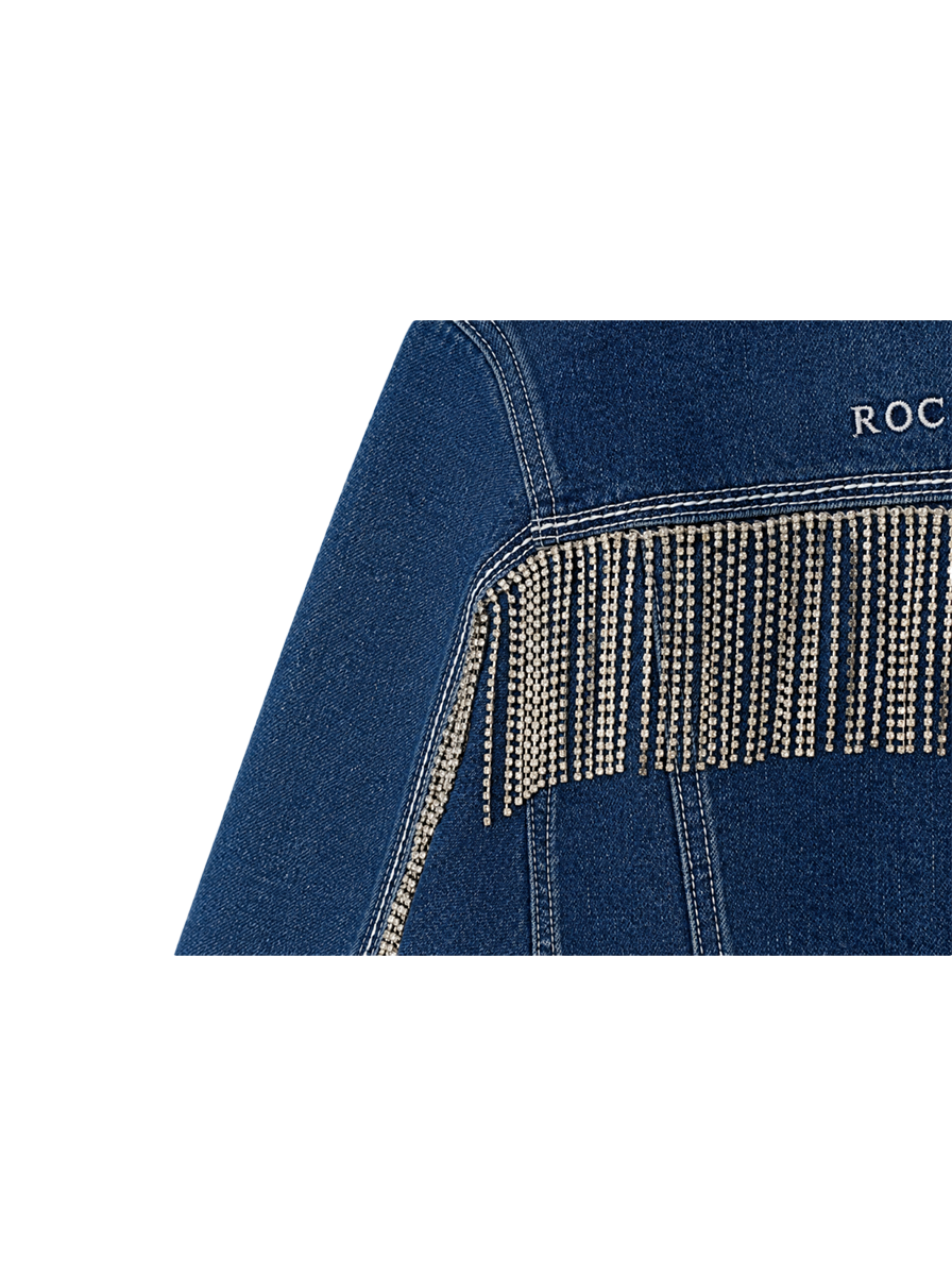 Riley Rhinestone Fringe Cropped Denim Jacket