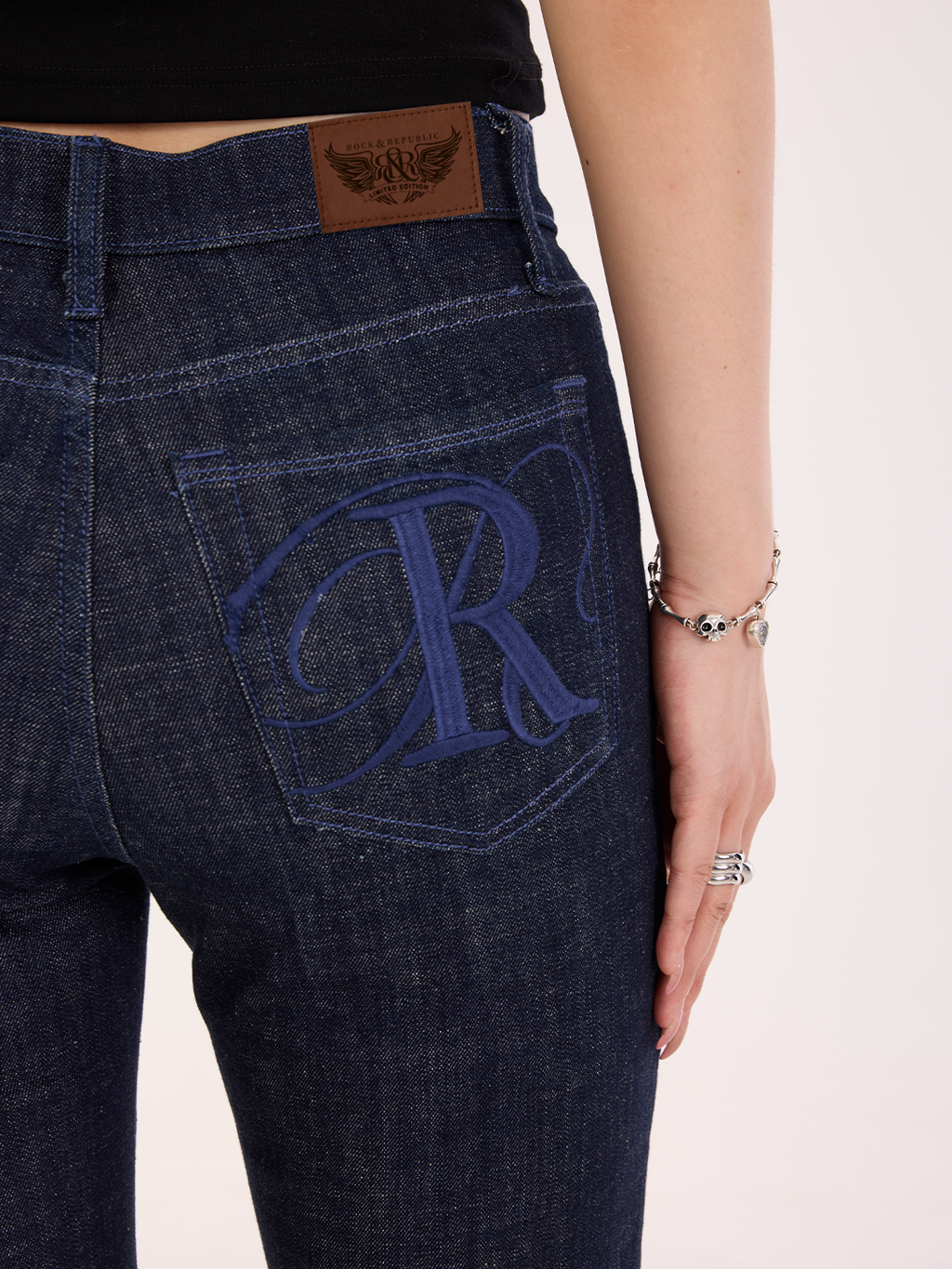 Kaia Blue R Embroidered Straight Jean