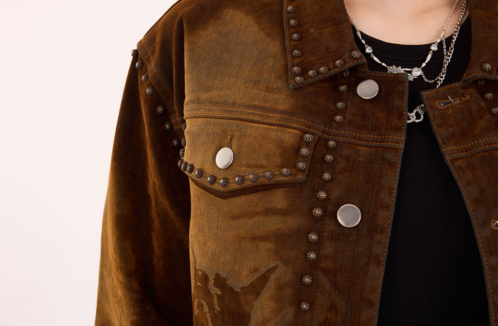 Vintage Brown Studded Denim Jacket