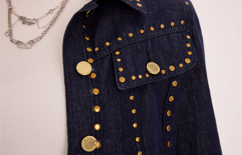 Gold-Stud Cropped Denim Jacket