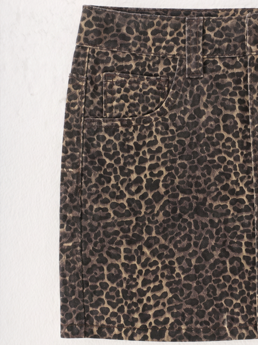 Leopard Print Denim Skirt