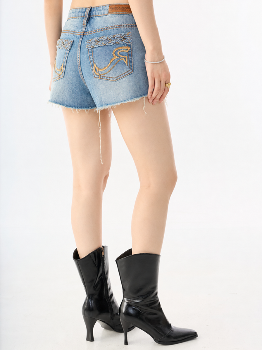 Women's Braided Pocket Detail Denim Shorts