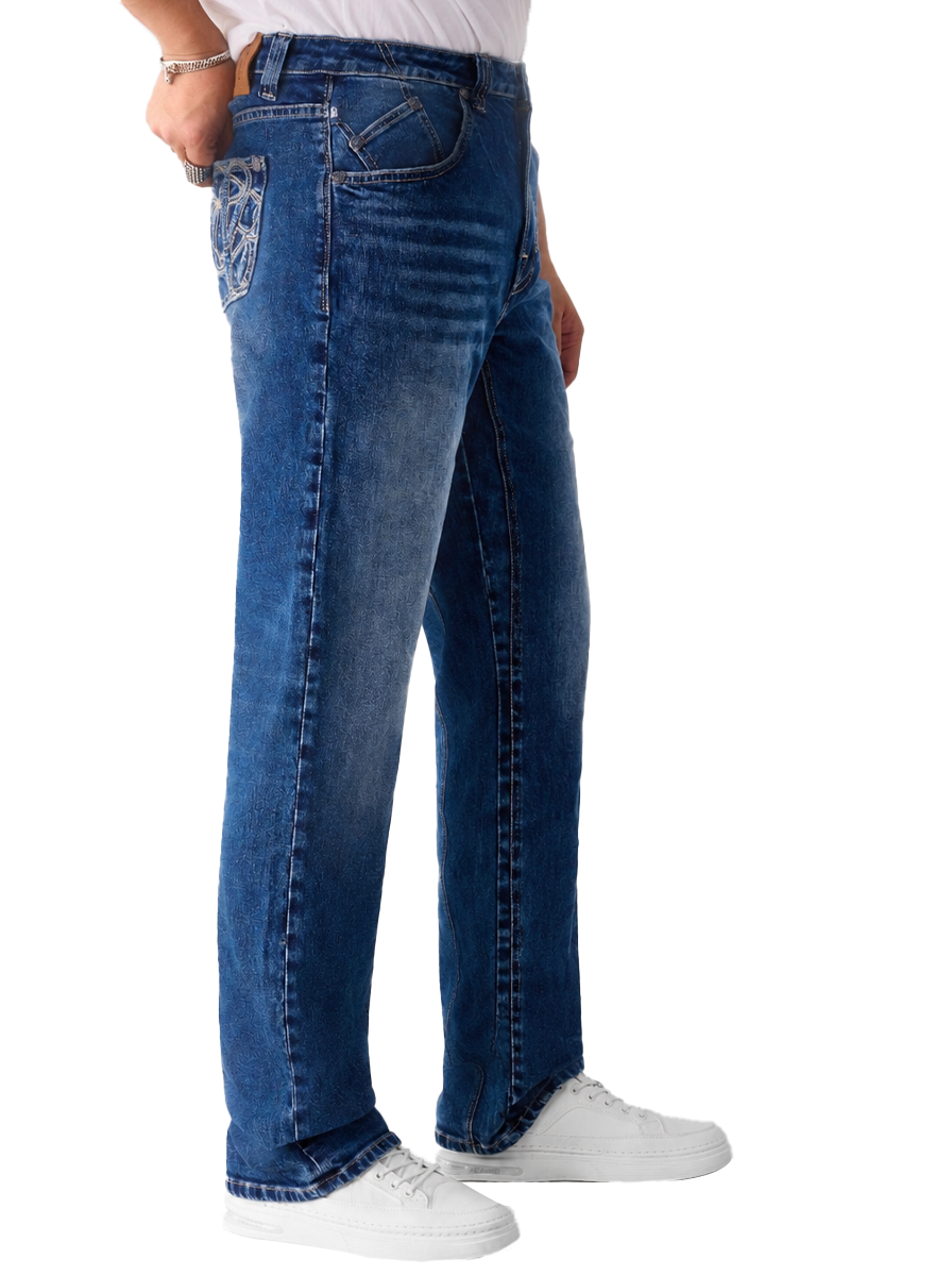 Grady Mid Rise Contrast Stitch Relaxed Straight Jean