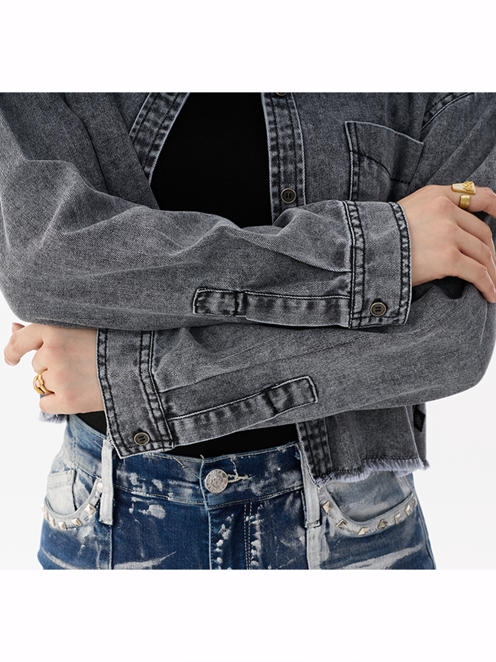Washed Grey Cropped Denim Jacket