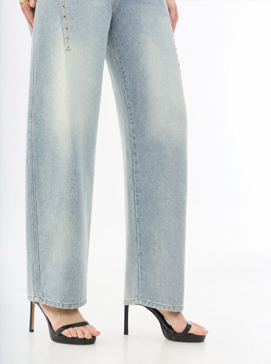 Kaia Studded Card Pocket Straight-Leg Jean
