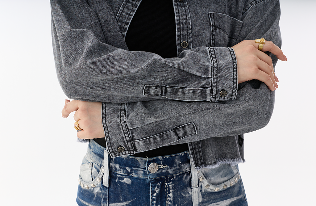 Washed Grey Cropped Denim Jacket