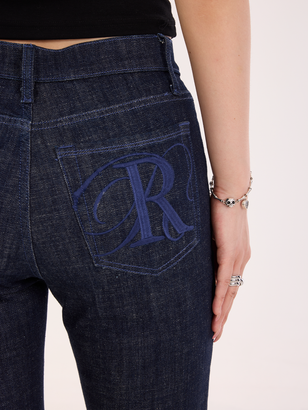 Kaia Blue R Embroidered Straight Jean