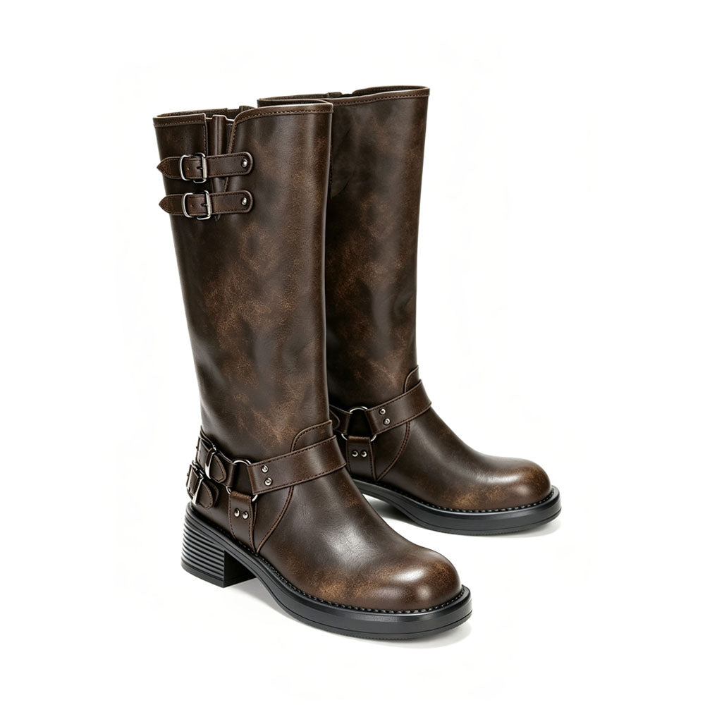 Buckle Strap Tall Riding Boot