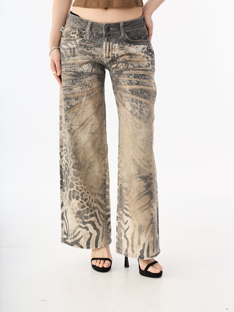 Kaia Mixed Animal Print Straight Jean