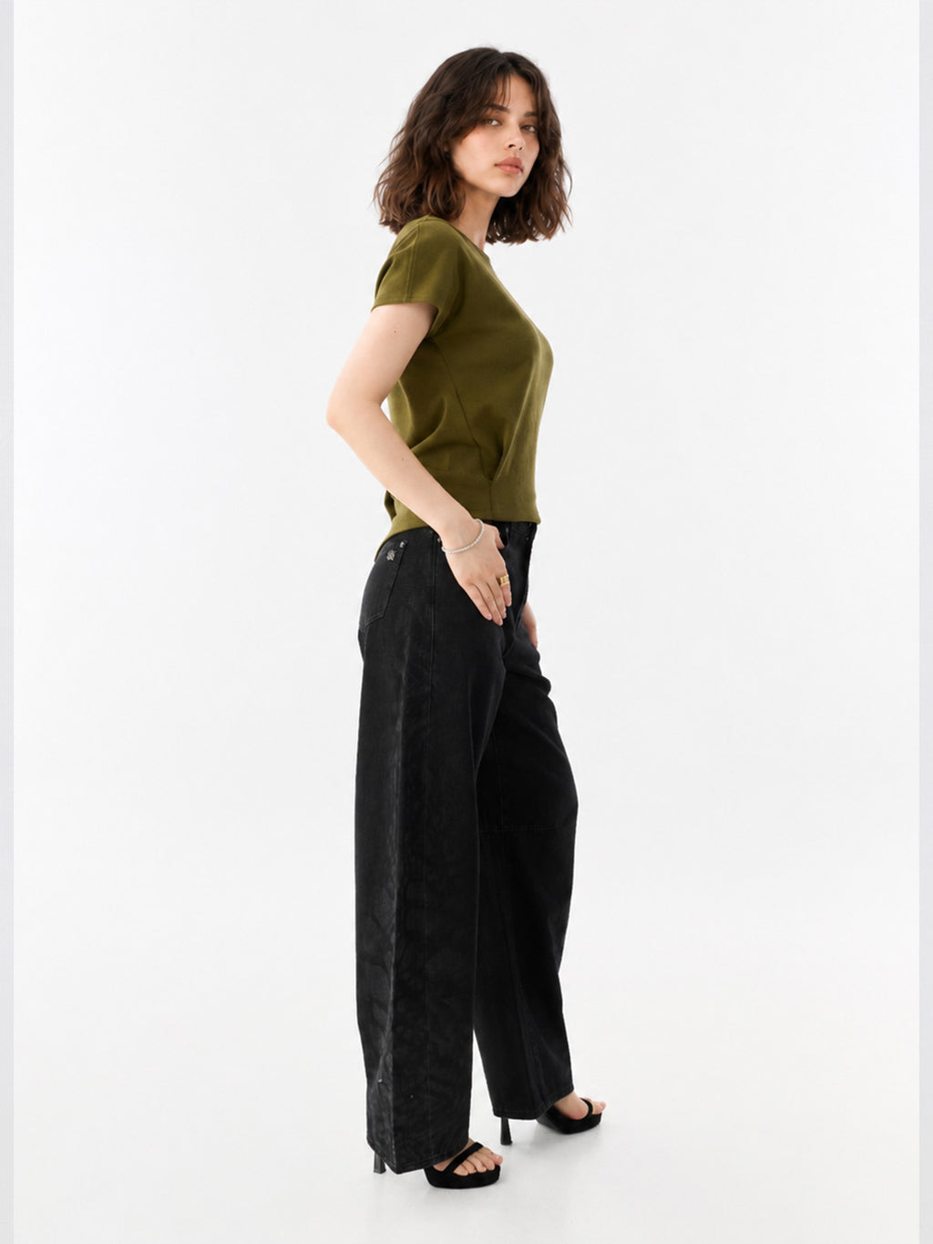 Rowan Tonal Print Barrel Leg Jean