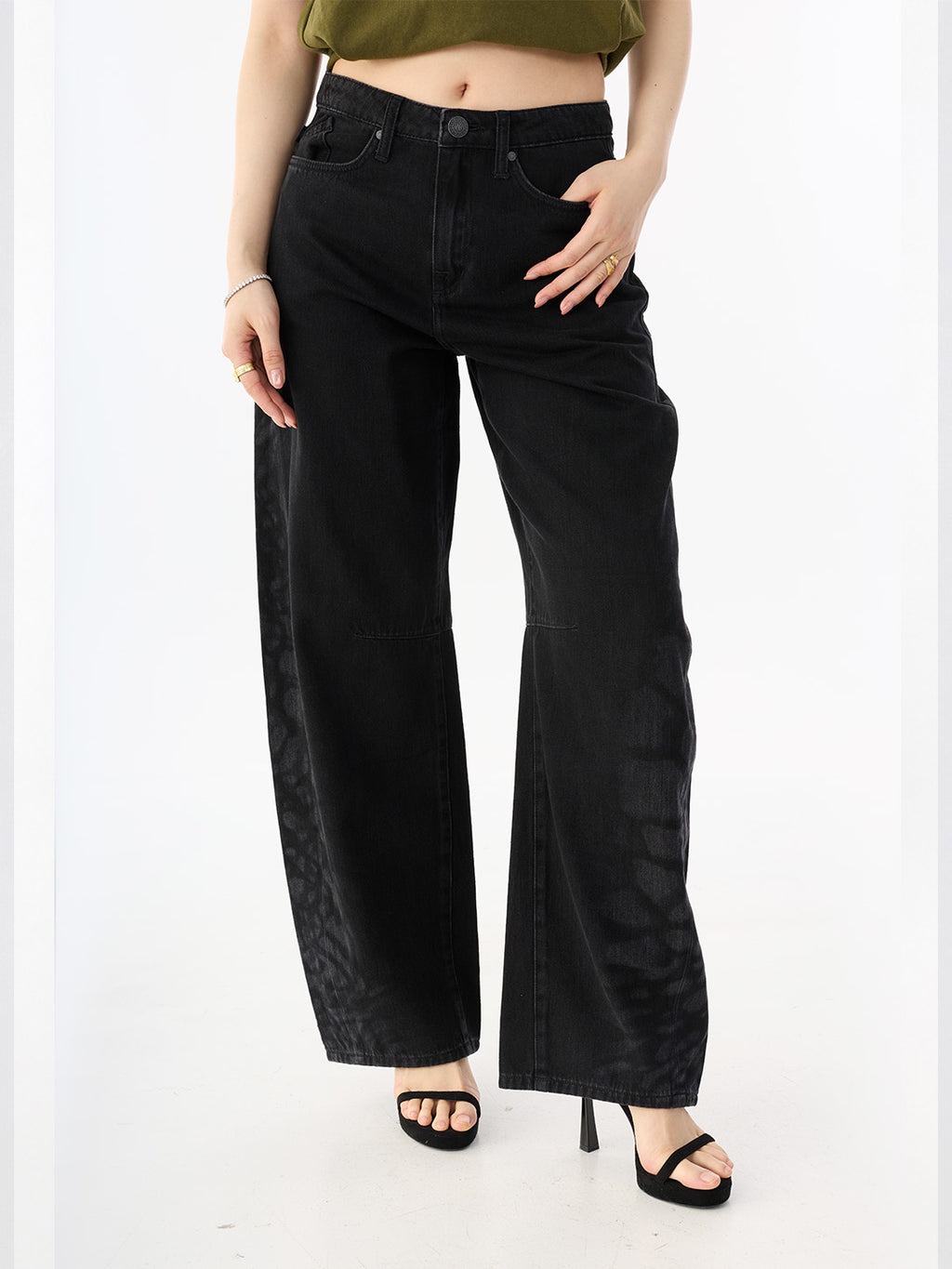 Rowan Tonal Print Barrel Leg Jean