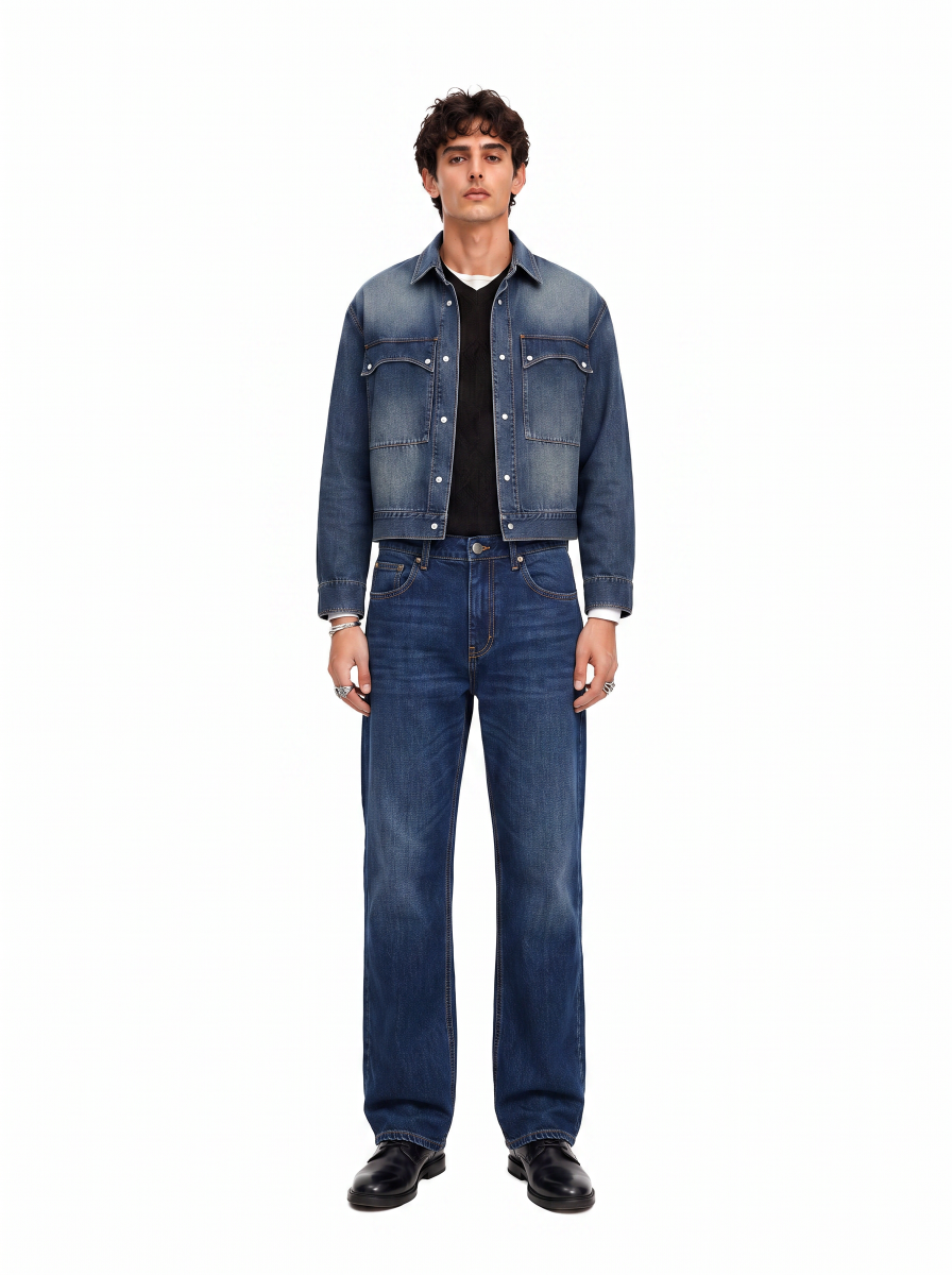 Grady Mid Rise Contrast Stitch Relaxed Straight Jean