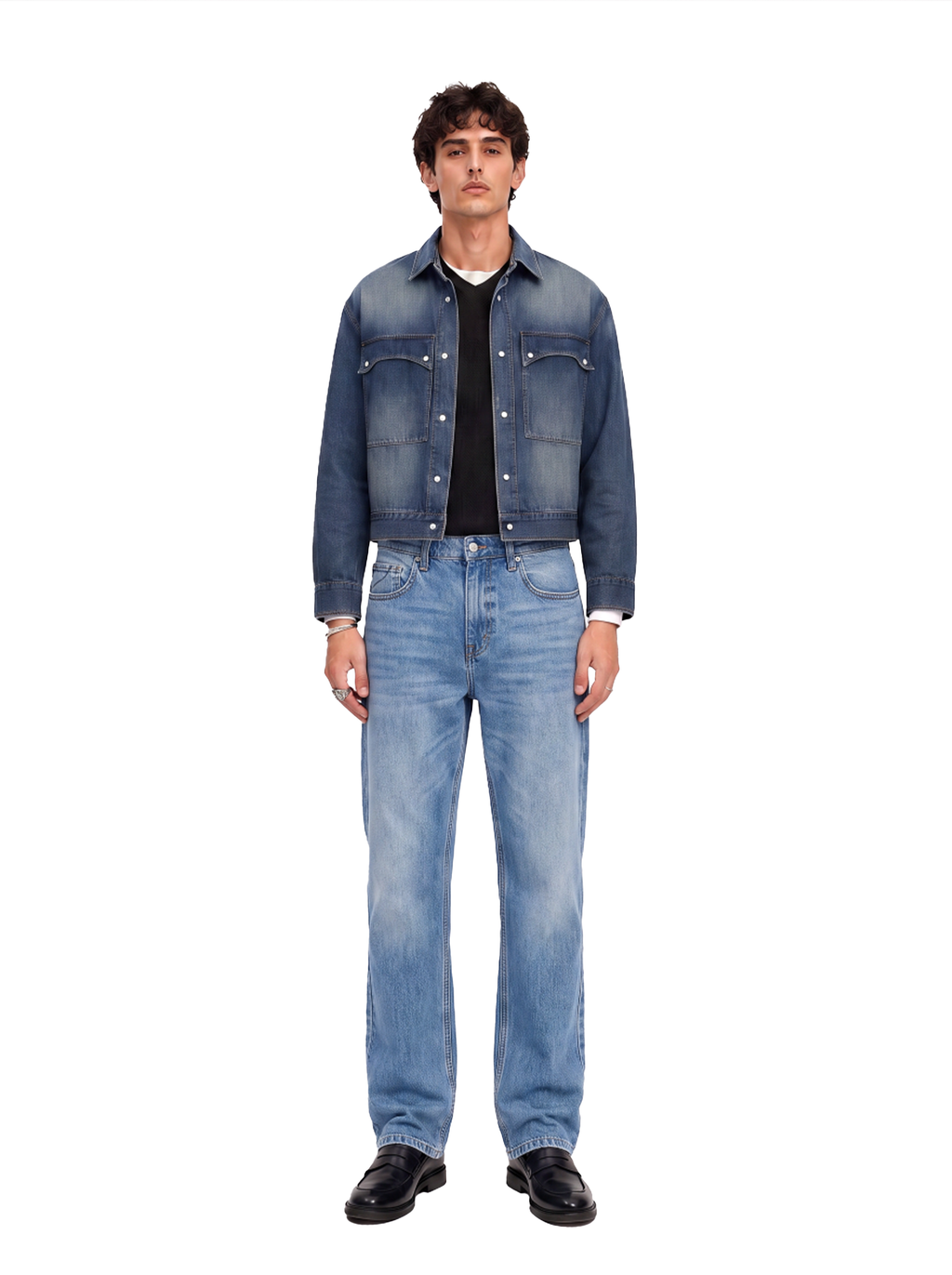 Grady Mid Rise Contrast Stitch Relaxed Straight Jean