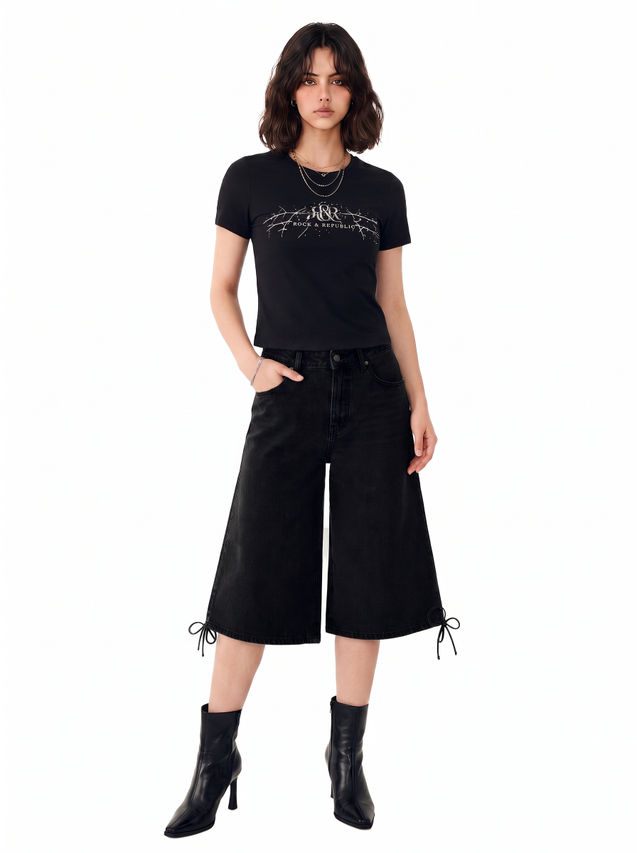 Bermuda Tie-Hem Denim Shorts