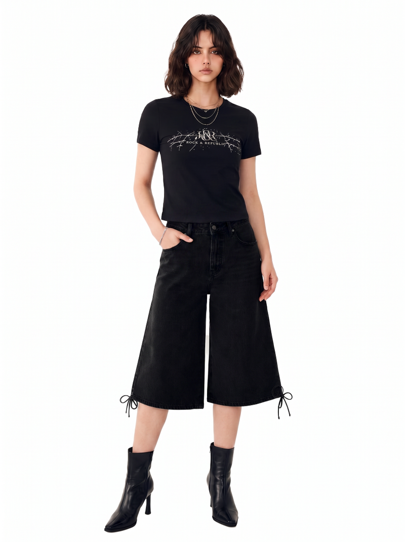 Bermuda Tie-Hem Denim Shorts