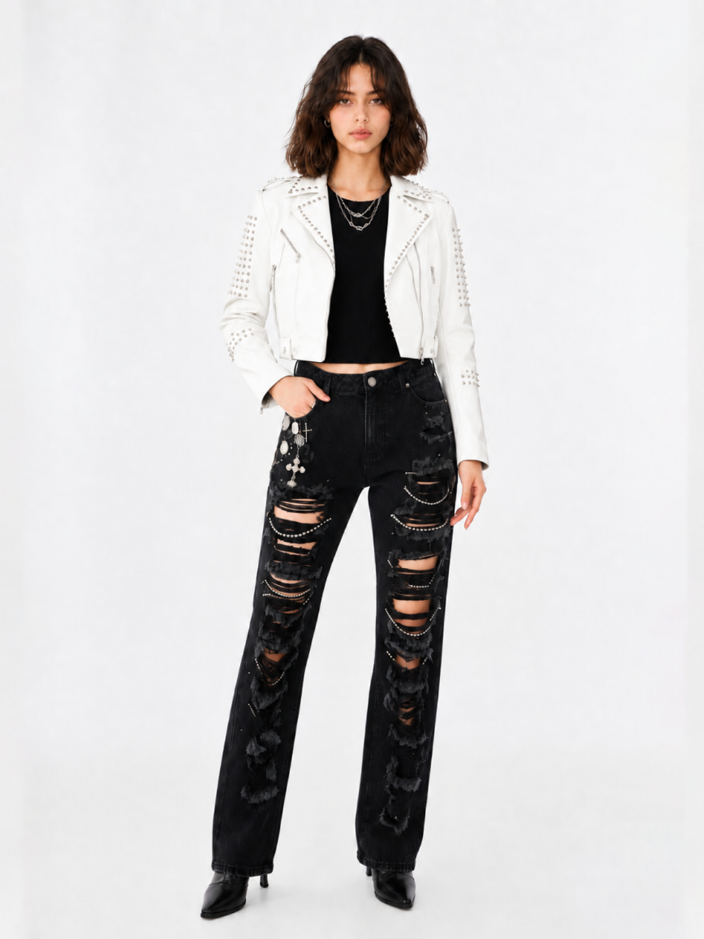 Studded Shoulder Moto Jacket