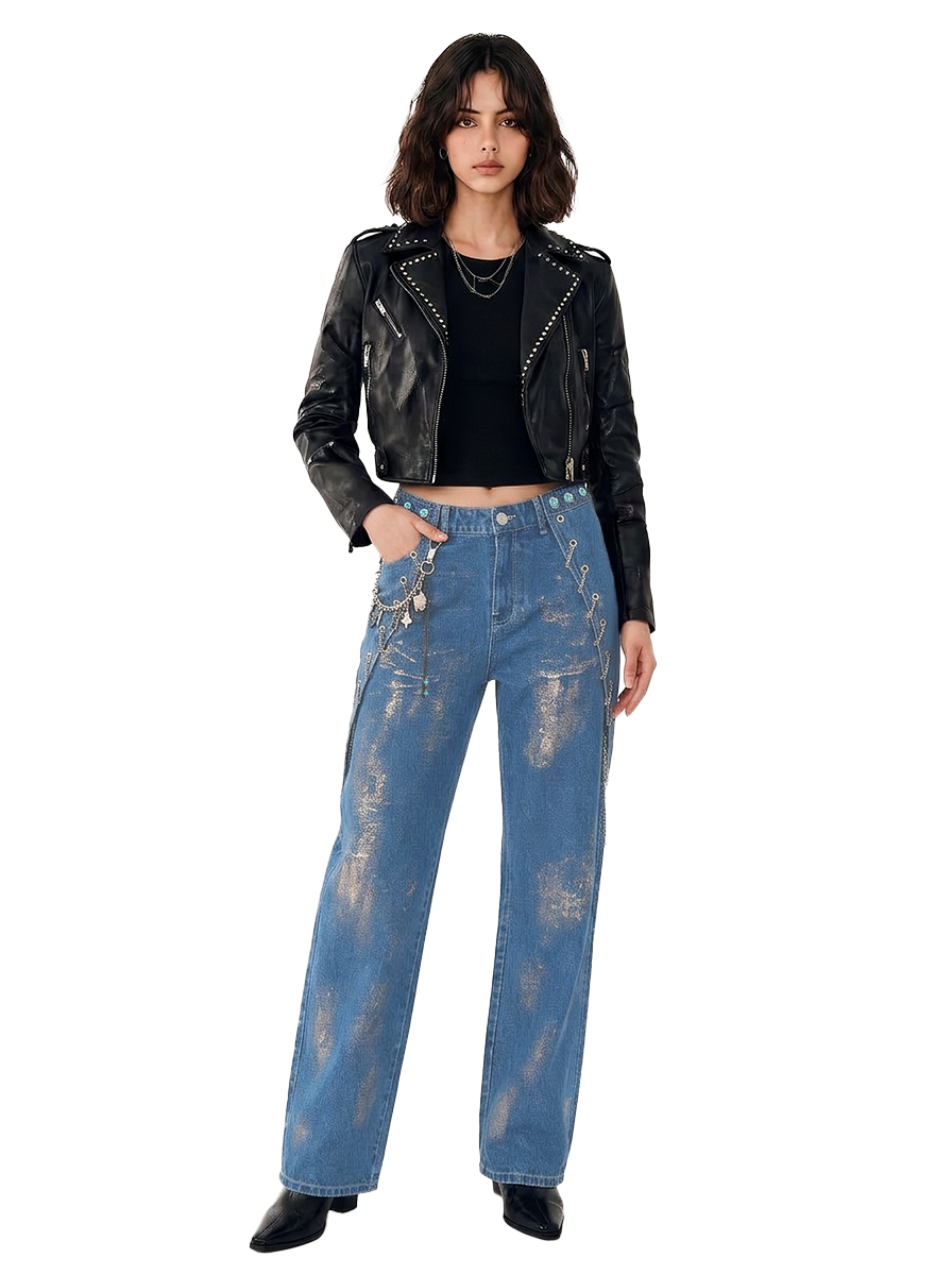 Rebel Distressed Lace-Up Wide Leg Jean