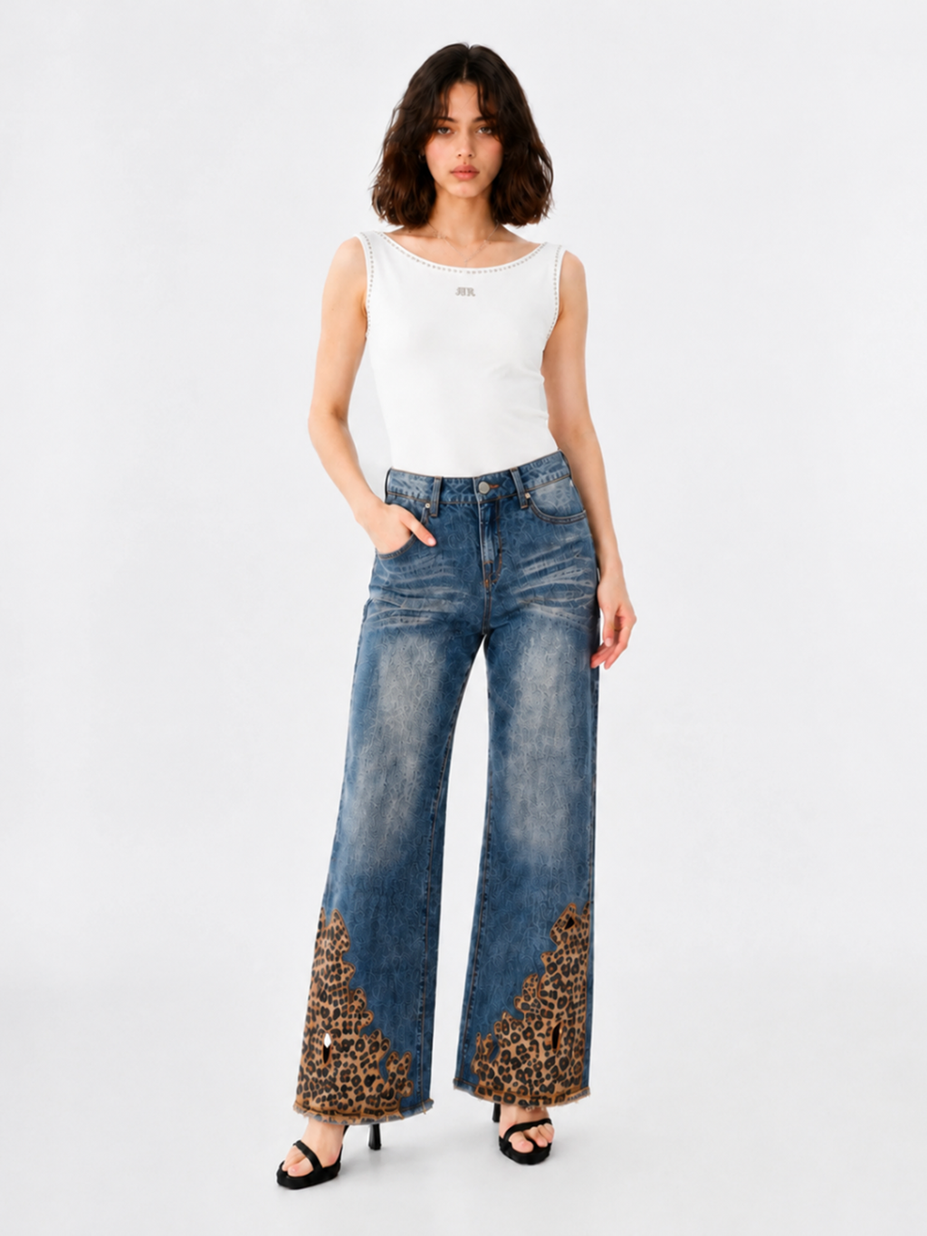 Rhinestone Trim Fitted Tank Top