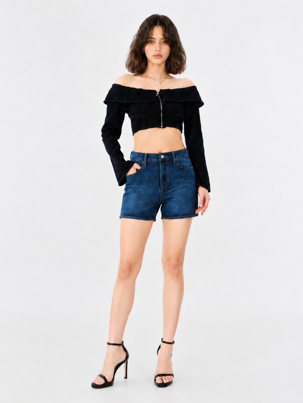 Asymmetric Wrap Denim Shorts