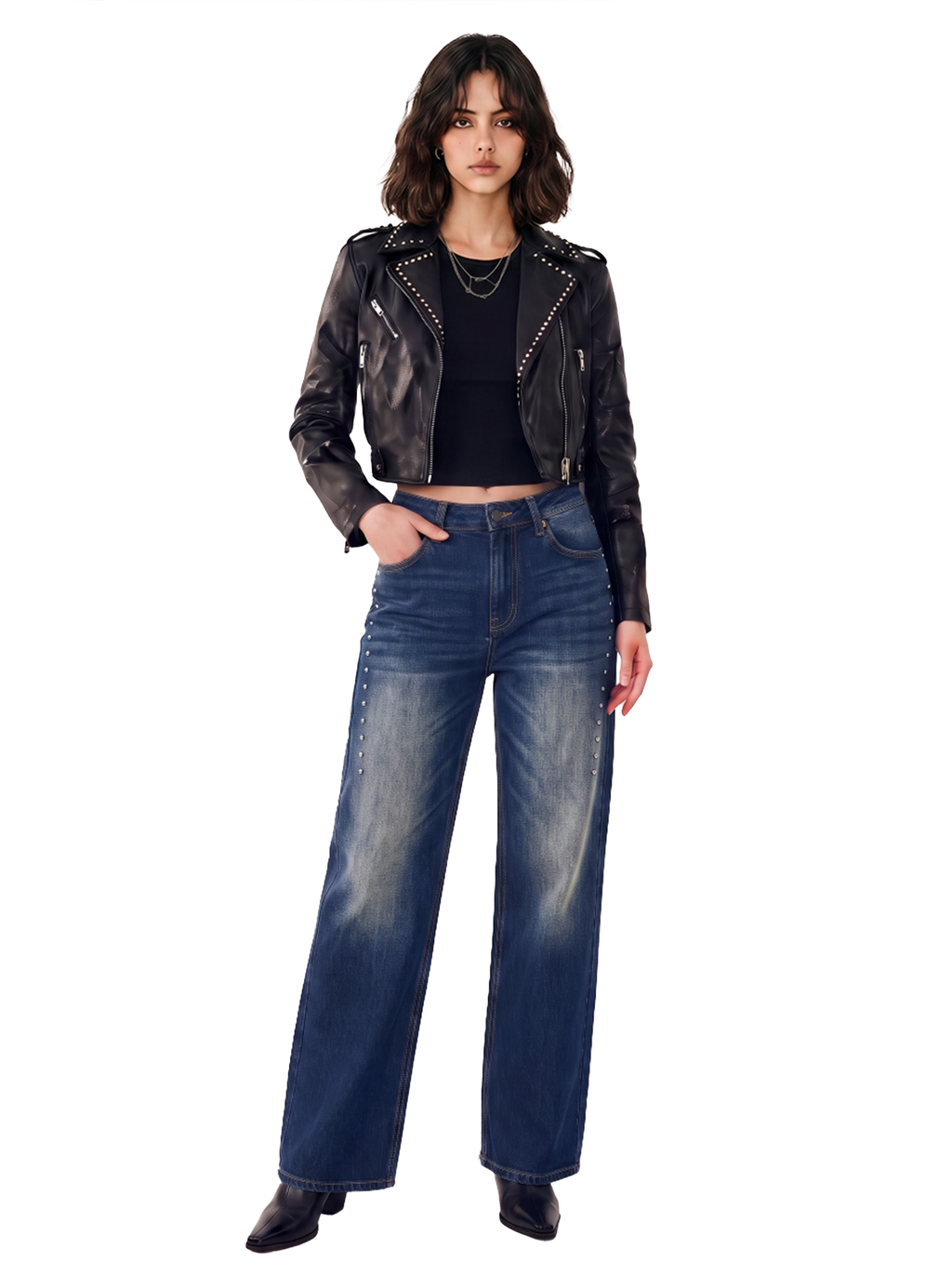 Kaia Studded Card Pocket Straight-Leg Jean