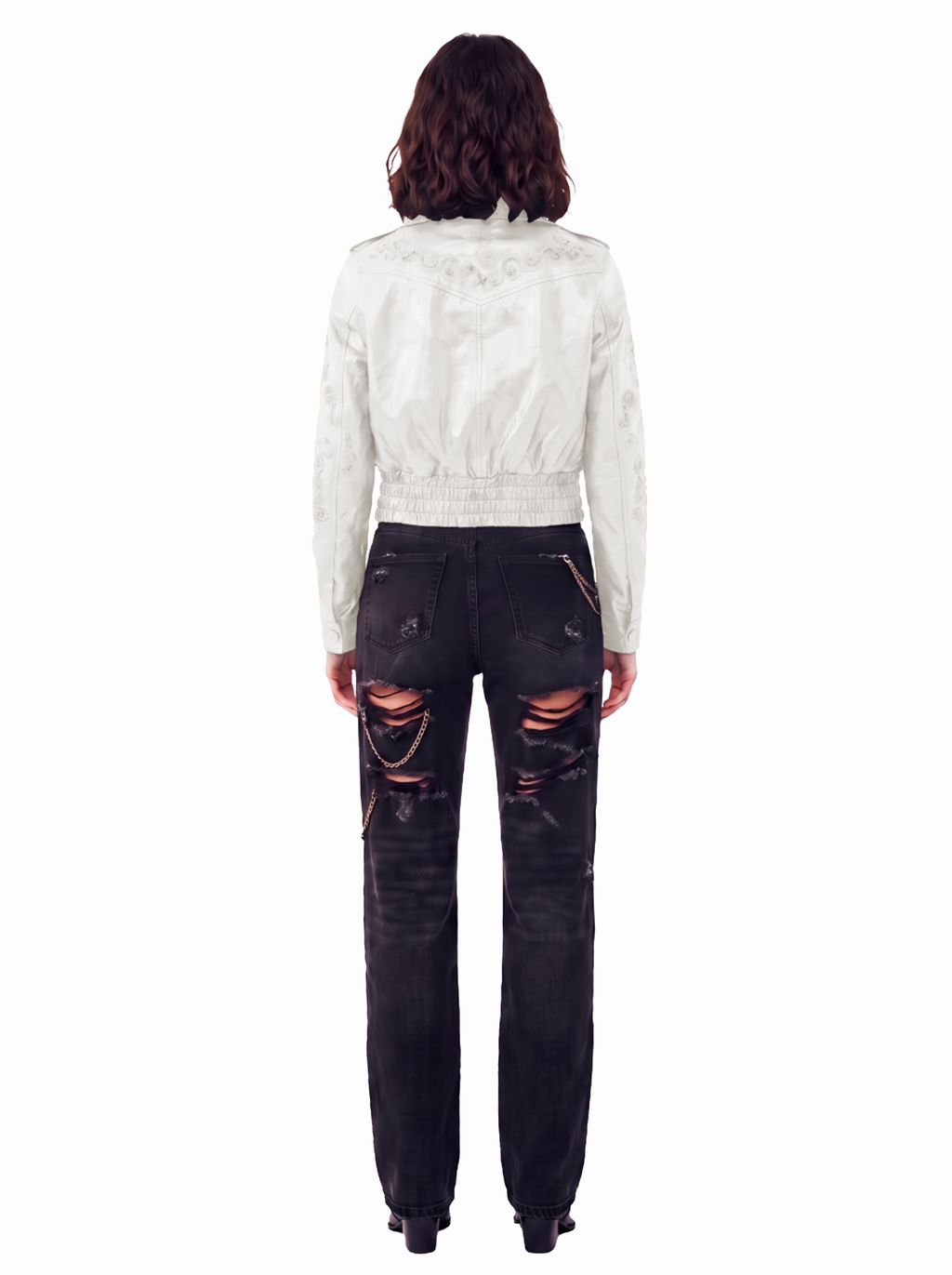 Women's Embroidered Cropped Leather Jacket