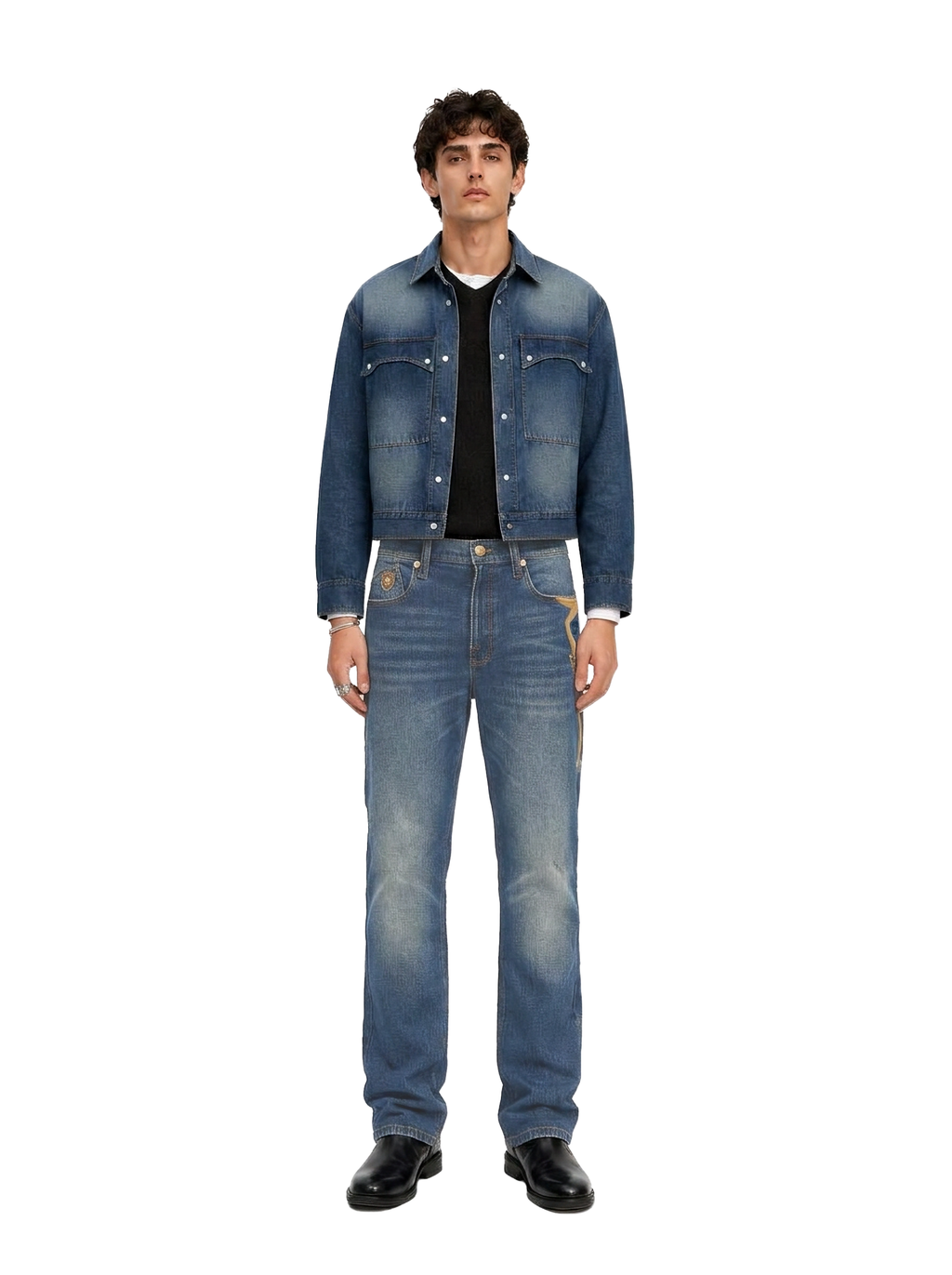 Neil Contrast Appliqué Straight Leg Jean