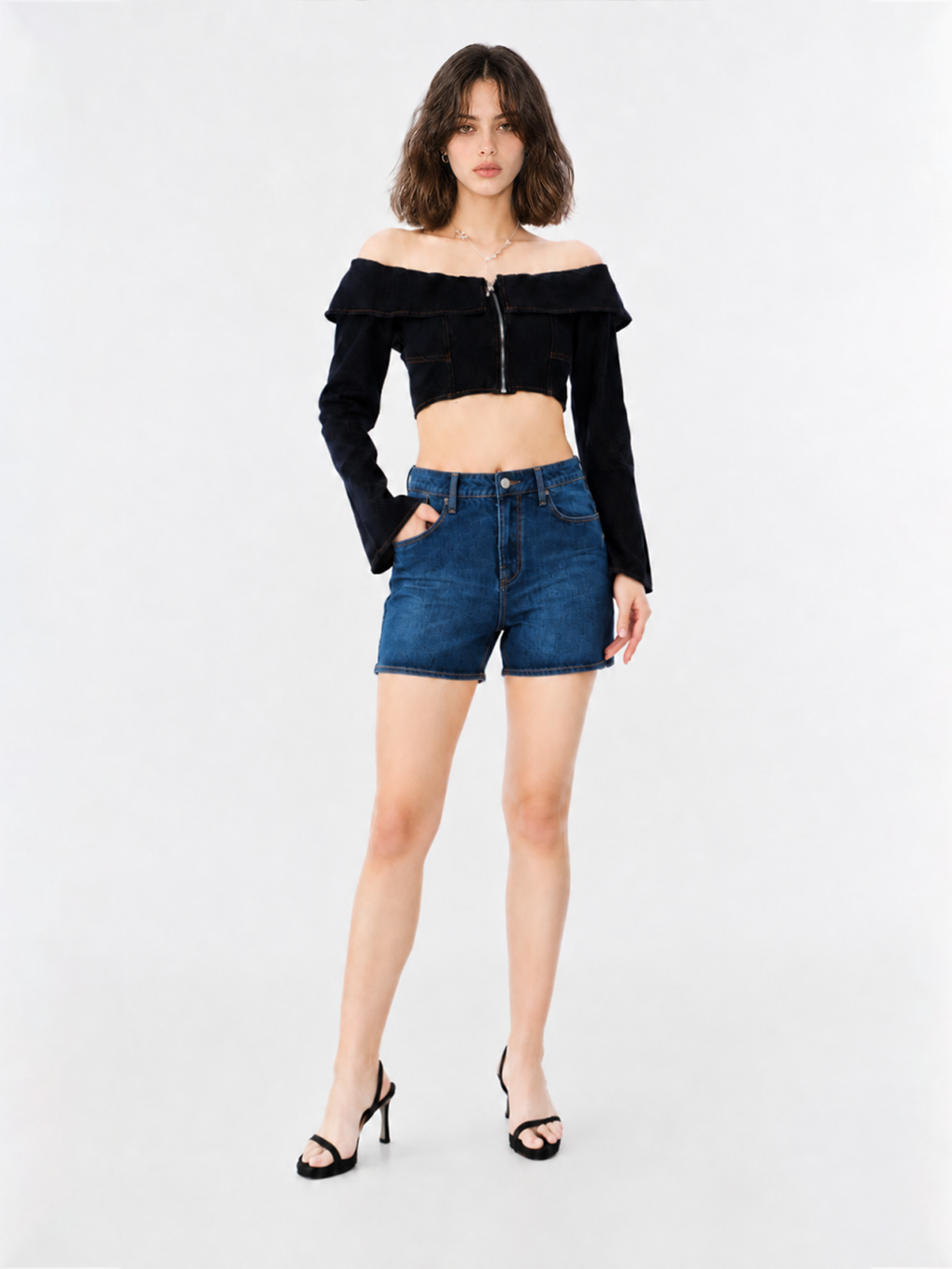 Asymmetric Wrap Denim Shorts