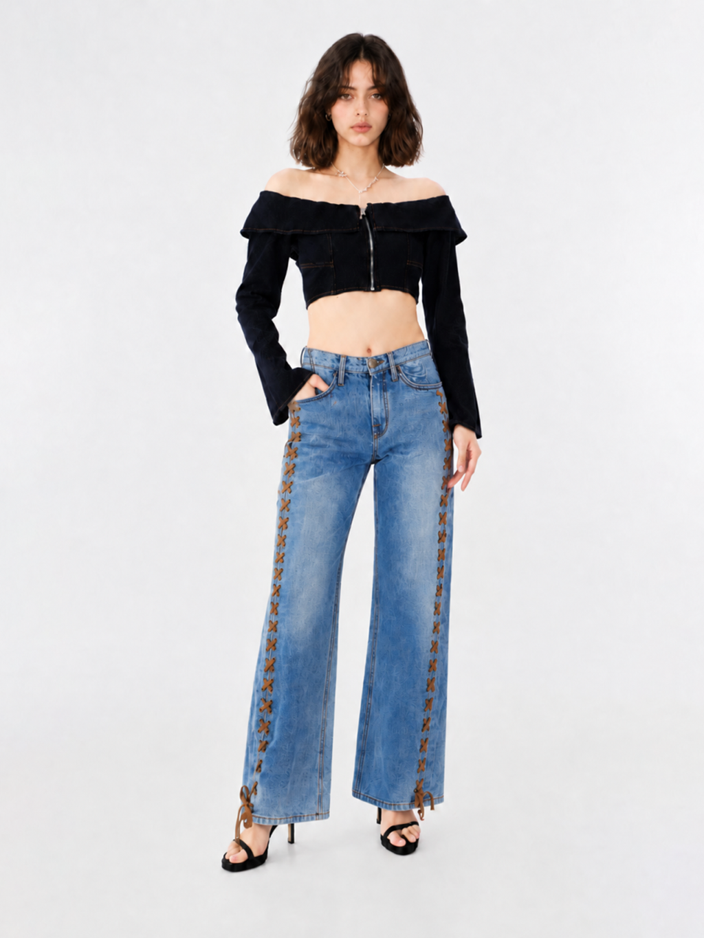 Stella Tan Lace-Up Relaxed Straight Jean