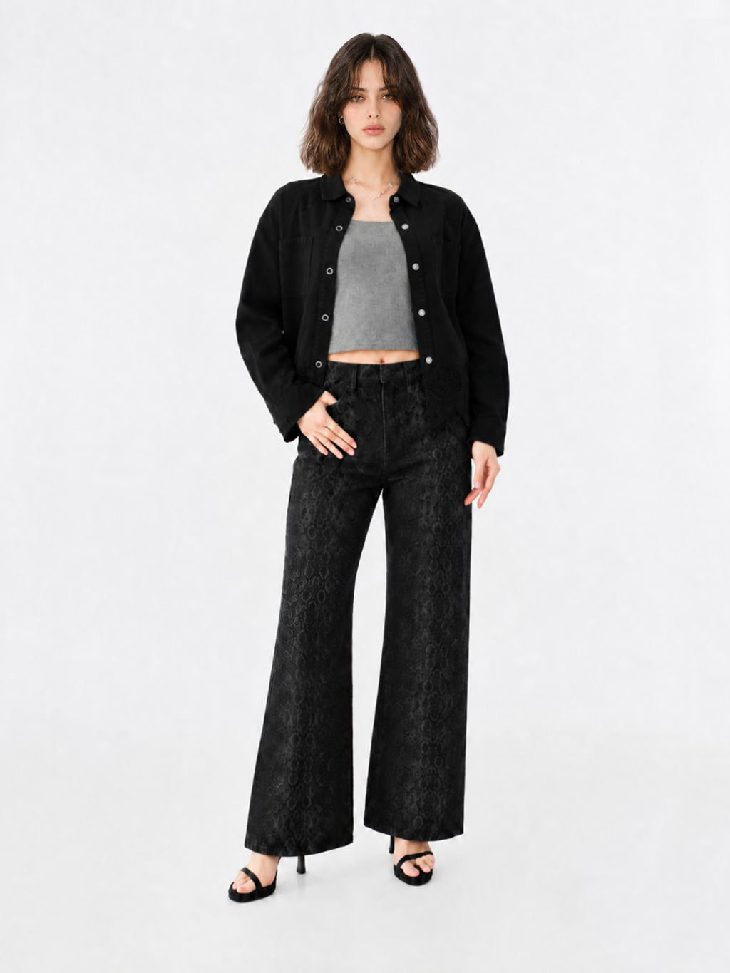 Lace-Hem Denim Shirt
