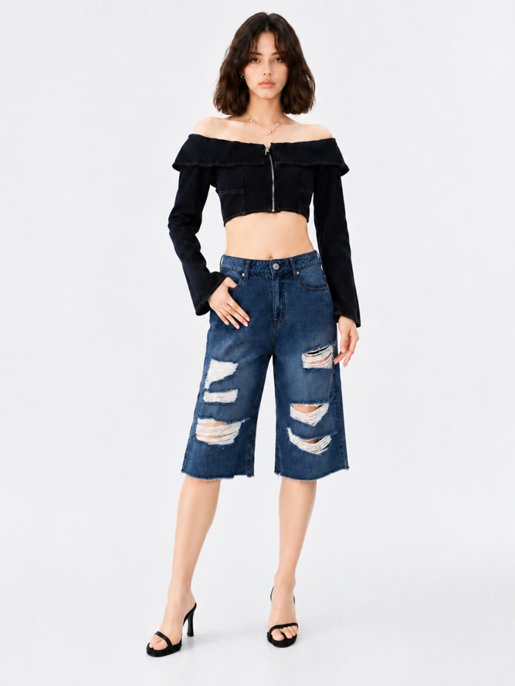 Distressed Bermuda Denim Shorts