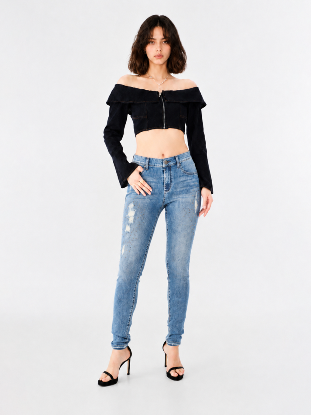 Berlin Crystal Distressed Skinny Jean