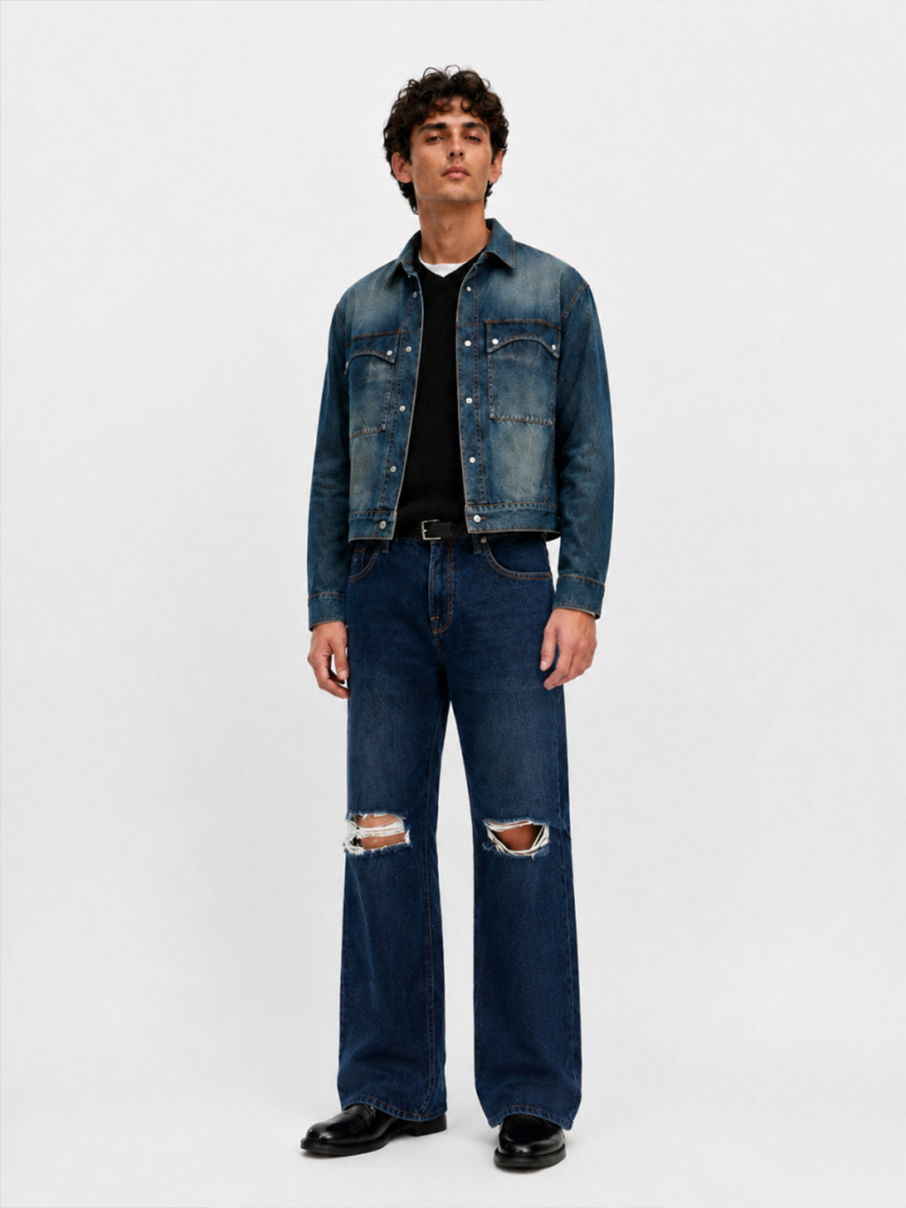 Neil Mid Rise Rhinestone-Embellished Straight Jean